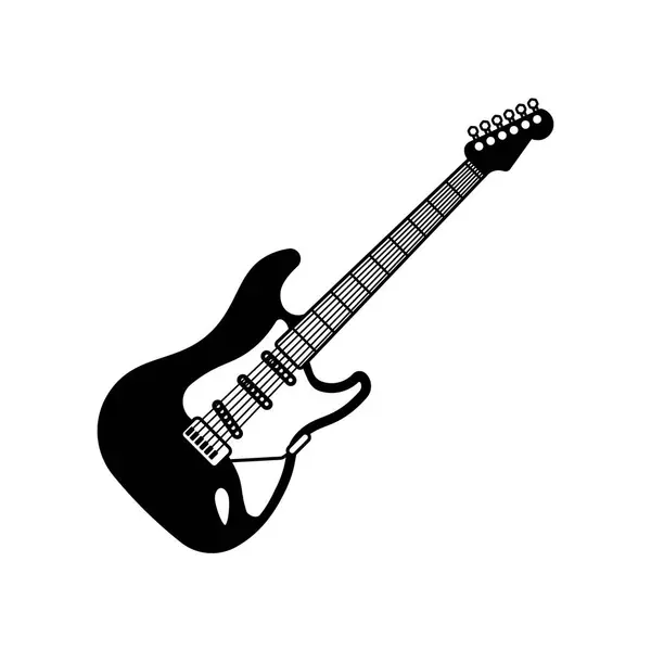 Gitar illüstrasyon simgesi siyah beyaz arkaplan tasarımı.