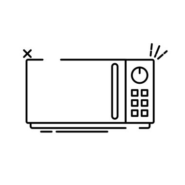 Görüntü, bir mikrodalga fırının karikatür çizimini gösteriyor. Mikrodalganın kırmızı bir gövdesi ve daha açık kırmızı bir kapısı var.