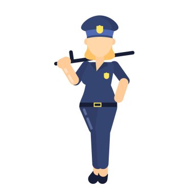 Görüntü, koyu mavi üniformalı ve rozetli bir polis memurunun düz bir şekilde resmedilmiş görüntüsünü içeriyor.