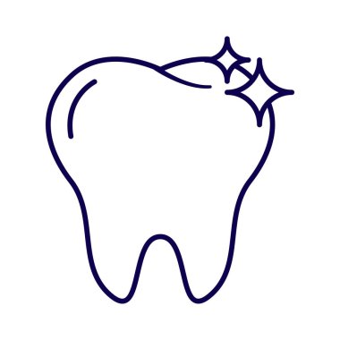 Tıbbi, sağlık ve dişçilikle ilgili tasarımlar için ideal olan parlak dişlerin minimalist bir taslak simgesi.