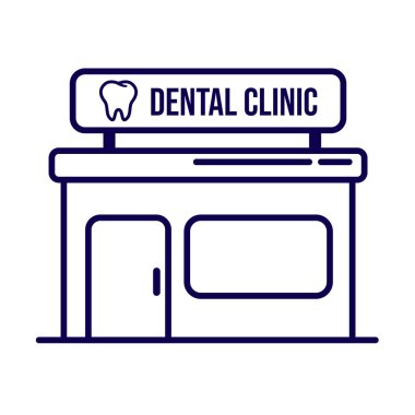 Tıbbi, sağlık ve dişçilikle ilgili tasarımlar için ideal bir diş sağlığı kliniği binasının minimalist ana hatları simgesi.