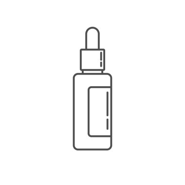 Temiz, minimalist bir çizgi çizimi. Cilt serumu şişesi ve bir damlatıcıyla. Güzellik, kozmetik ve ciltle ilgili projeler için ideal.