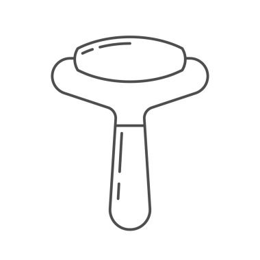 Bir yeşim taşının minimalist siyah beyaz çizgisi çizimi, yüz masajı ve kan dolaşımını iyileştirmek için kullanılan bir cilt bakımı aracı.