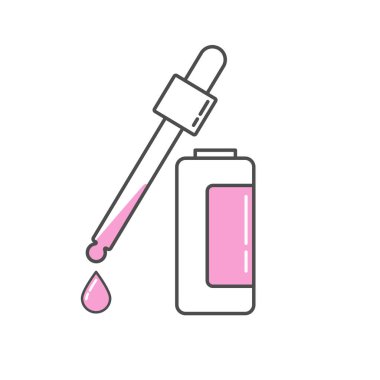 İçinde serum bulunan temiz ve modern bir cilt bakımı ikonu. Tasarım minimalistik, yumuşak pembe bir renk kullanarak sıvı ve ürün detaylarını vurguluyor..