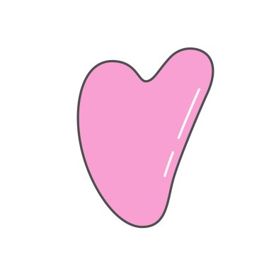 Yüz masajı ve cilt rutinlerinde kullanılan pembe gua sha aletinin minimalist, düz bir çizimi. Tasarım, pürüzsüz ve parlak yüzeyini vurgulayan ince renklendirmeli basit bir taslak içeriyor.