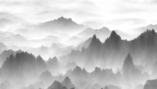Montagnes Dans Paysage Brouillard Photo De Stock