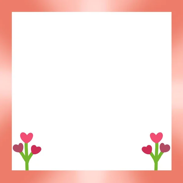 Pink Square Frame Decorated Red Heart Shaped Flowers White Background — Stock Photo, Image