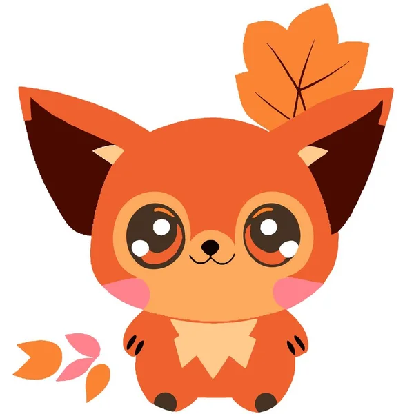 Cute Little Fox Autumn Leaves White Background Illustration — Stock Photo, Image