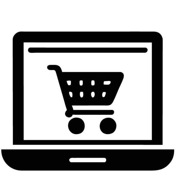 ショッピングカートアイコン付きラップトップ オンラインショッピング関連 ブラックフライデー — ストック写真