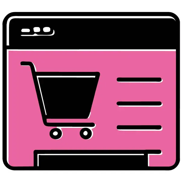 web browser with shopping cart icon on white background,  illustration. black pink