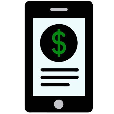 Ekranda dolar işareti simgesi olan akıllı telefon, düz tasarım, çeşitli uygulamalarda kullanım kolaylığı