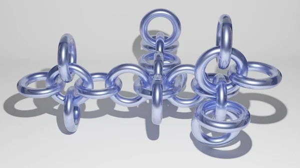 Render Braided Metallic Blue Iron Circles Connected Chain Concept Connected — Stock Photo, Image