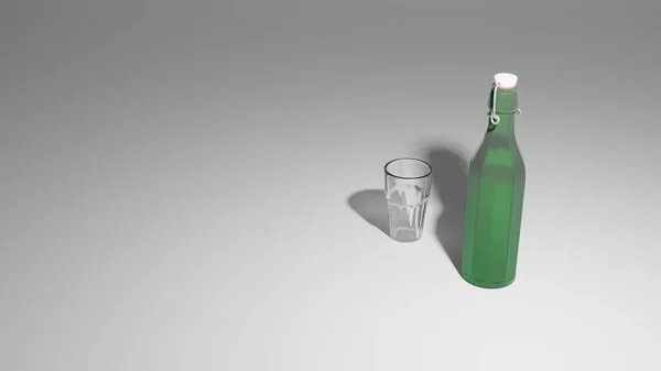 Illustration Poligone Grüne Flasche Und Glasbecher Vektor — Stockfoto