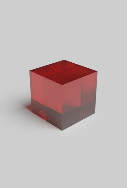반투명 빨간색으로 큐브의 렌더링 — 스톡 사진