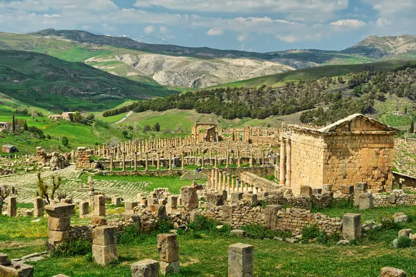   Cezayir topraklarında yer alan Roma şehri Cuicul 'un kalıntılarının manzarası                             