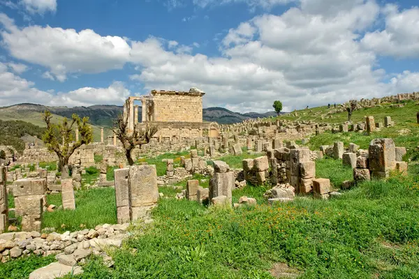   Cezayir topraklarında yer alan Roma şehri Cuicul 'un kalıntılarının manzarası                             