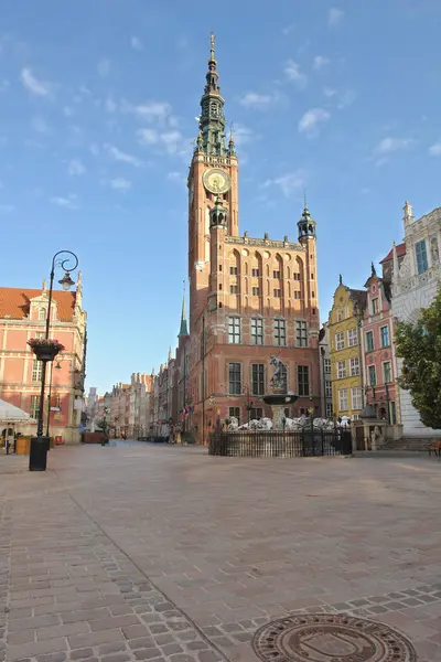 Kilátás Városháza Gdask Neptune Szökőkút Lengyelország Stock Kép