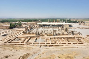  İran 'daki Persepolis harabelerinin manzarası                              