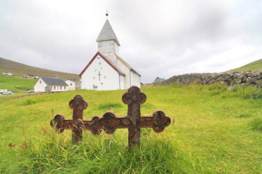 Church at Vidareidi village in Faroe Islands, Atlatntic Ocean, Denmark clipart