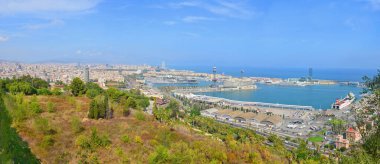 Montjuic Hill 'den Barcelona Katalan liman kenti Panorama