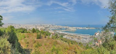 Montjuic Hill 'den Barcelona Katalan liman kenti Panorama
