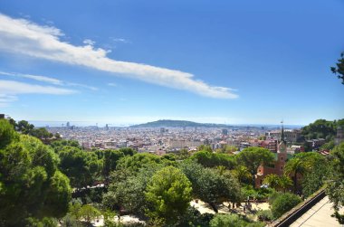 Montjuic Hill 'den Barcelona Katalan liman kenti Panorama
