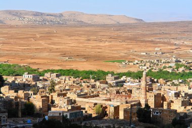   Kawkaban, Yemen, tepedeki antik bir kale kasabası.                             