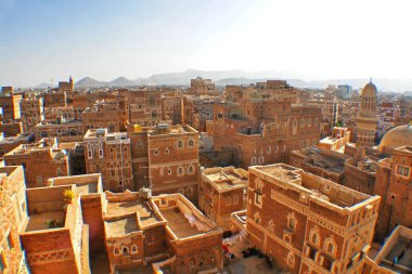   Yemen 'deki eski Sana' a şehrinin manzarası                             
