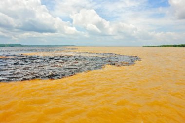    Toplantı, Rio Negro suları ve Amazon nehri veya Rio Solimoes Manaus, Amazonas, Brezilya Güney Amerika'da yakınındaki.                             