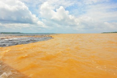    Toplantı, Rio Negro suları ve Amazon nehri veya Rio Solimoes Manaus, Amazonas, Brezilya Güney Amerika'da yakınındaki.                             