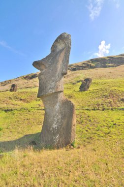 Moai heykelleri, Paskalya Adası 'ndaki Rano Raraku yanardağının yamaçlarına bırakıldı.