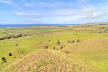 Moai heykelleri, Paskalya Adası 'ndaki Rano Raraku yanardağının yamaçlarına bırakıldı.