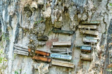  Filipinler 'deki Banaue kasabasında sözde asılmış tabutlar                              