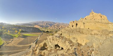 A fortress Shahr-e Gholghola or Gholghola City  in the Afghan city of Bamyan called Chingiz Khan's fortress clipart