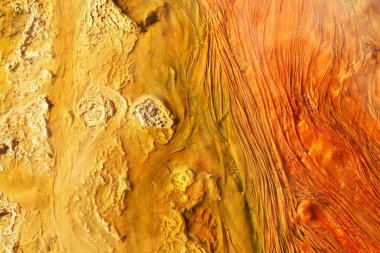 Kuzey Şili 'deki Atacama Çölü' ndeki Tatio gayzer tarlasının sıcak pınarlarına mineraller bırakıldı.