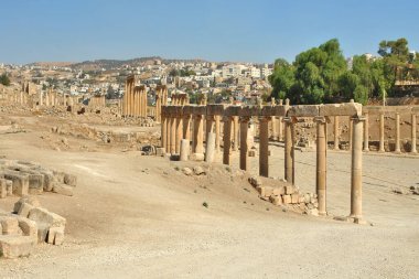      Jerash, Ürdün 'deki Oval Plaza Panoraması                          