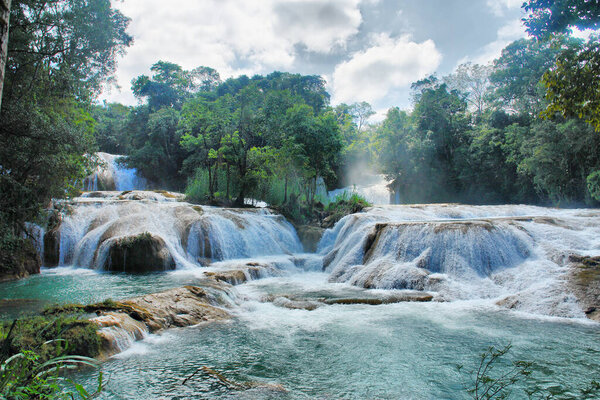 The Cascadas de Agua Azul  for "Blue Water waterfall"  series of waterfalls found on the Xanil River in the southern Mexican state of Chiapas