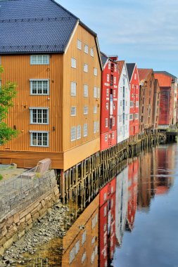  Yazın Nidaros Katedrali, Trondheim, Norveç 'in eski şehrine bakış