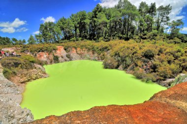 Waiotapu Aktif Jeotermal Bölgesi, Yeni Zelanda 'nın Taup Volkanik Bölgesi Rotorua' da, Rapor Kalderasının kuzeyinde.