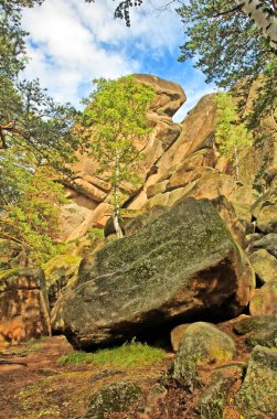  Krasnoyarsk çevresindeki Stolby rezervlerinde kaya oluşumları                              