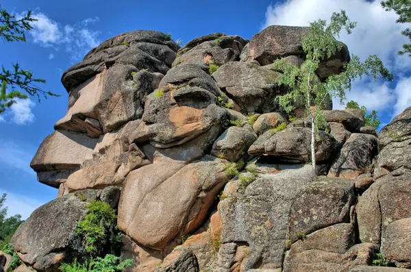  Krasnoyarsk çevresindeki Stolby rezervlerinde kaya oluşumları                              