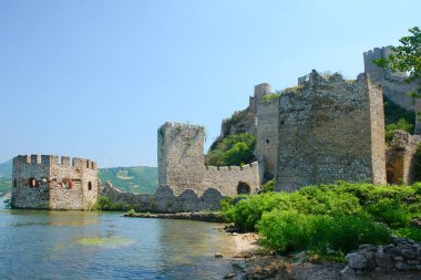 Sırbistan 'ın Tuna Nehri üzerindeki Golubac' taki Ortaçağ kalesi