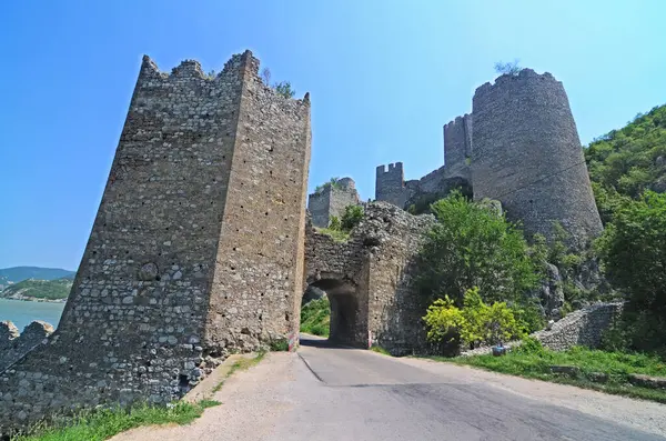 Sırbistan 'ın Tuna Nehri üzerindeki Golubac' taki Ortaçağ kalesi