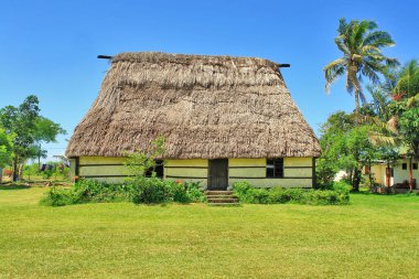 Fiji takımadalarında geleneksel bir köy manzarası