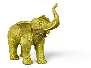 Fil heykeli beyaz arka planda altın renginde.