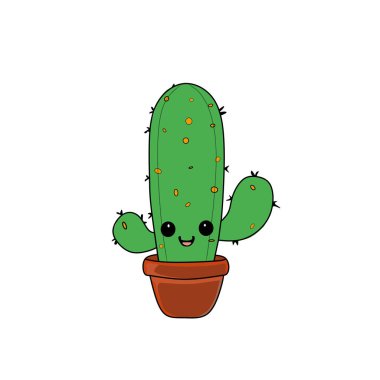 Logo simgesi canlandırma vektör çizimi Kaktüs ağacı saksıda
