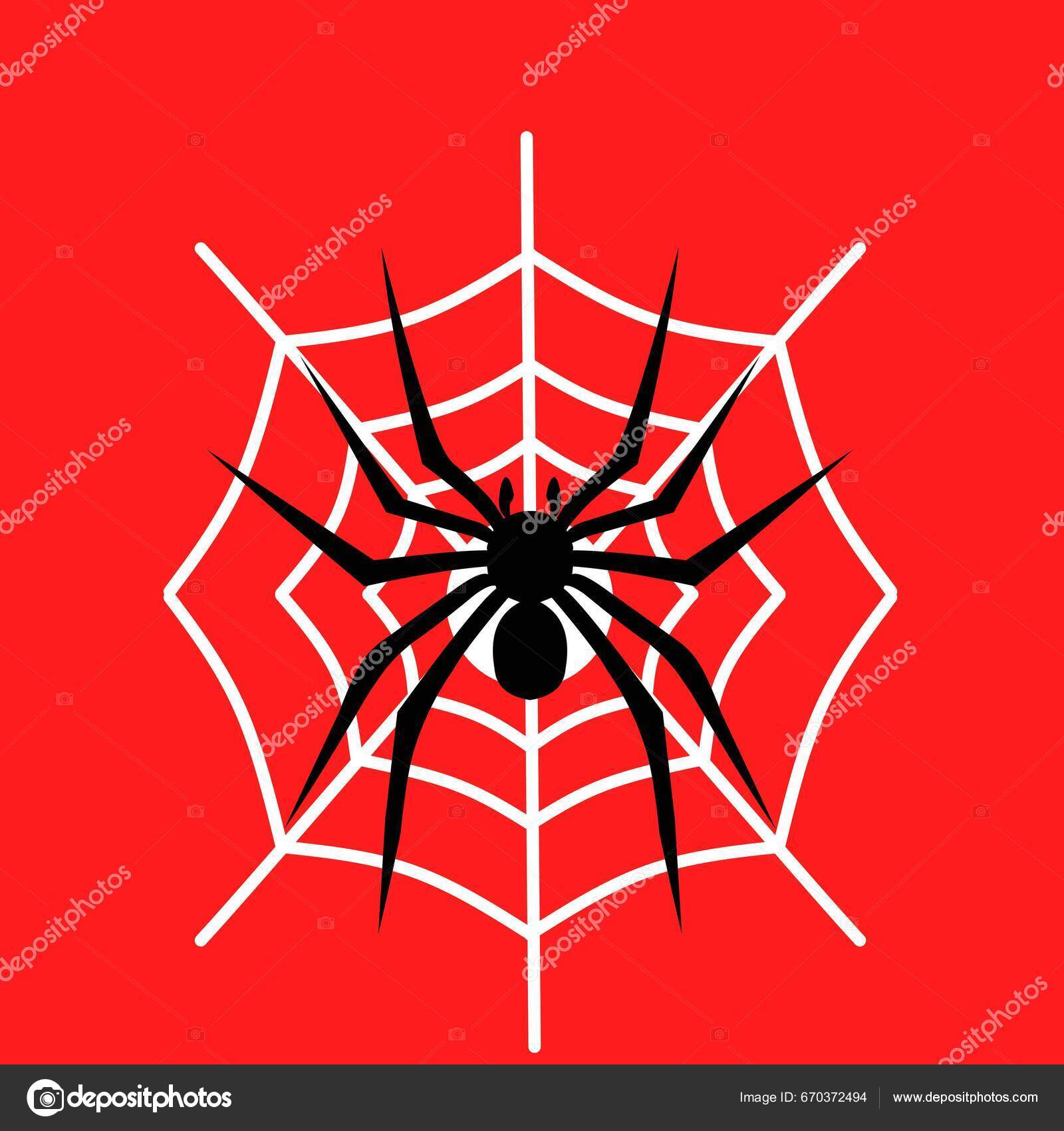 Black Spider Logo Vector Illustration White Web Red Background Stock