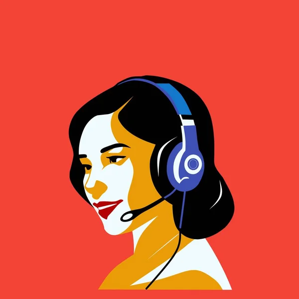 Vector Illustration Logo Woman Wearing Headset Service Center Work — Stock Vector