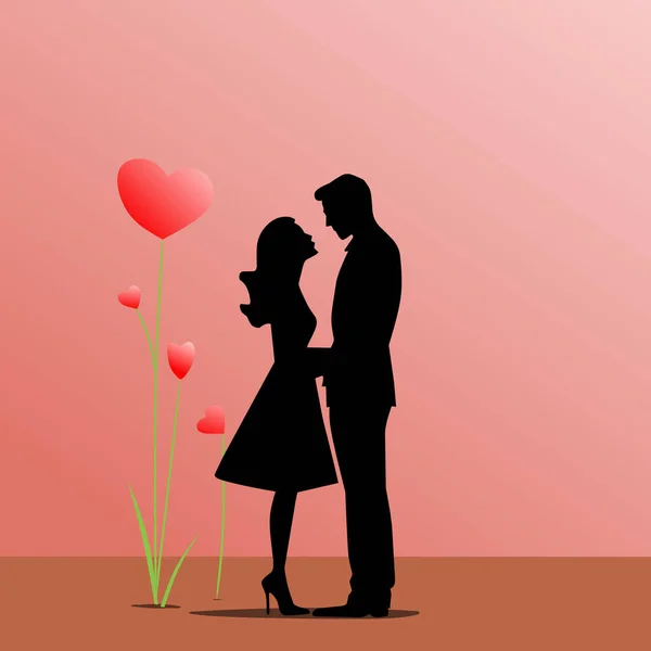 一对恋人手牵着手 在粉色的背景上画着黑色的标识向量图 — 图库矢量图片