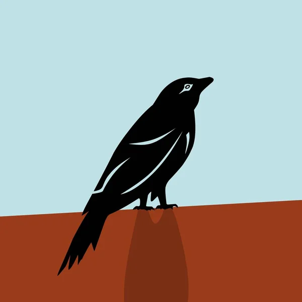 Kahverengi Mavi Arka Planda Siyah Bir Kuşun Canlandırılmış Vektör Çizimi — Stok Vektör